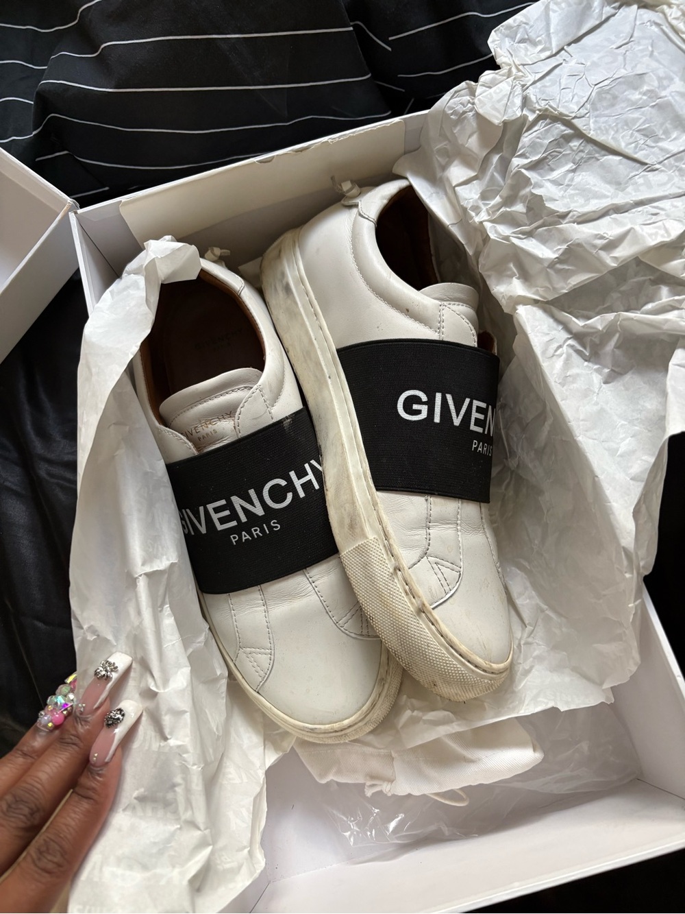 Givenchy White Leather Sneakers with Black Logo Band